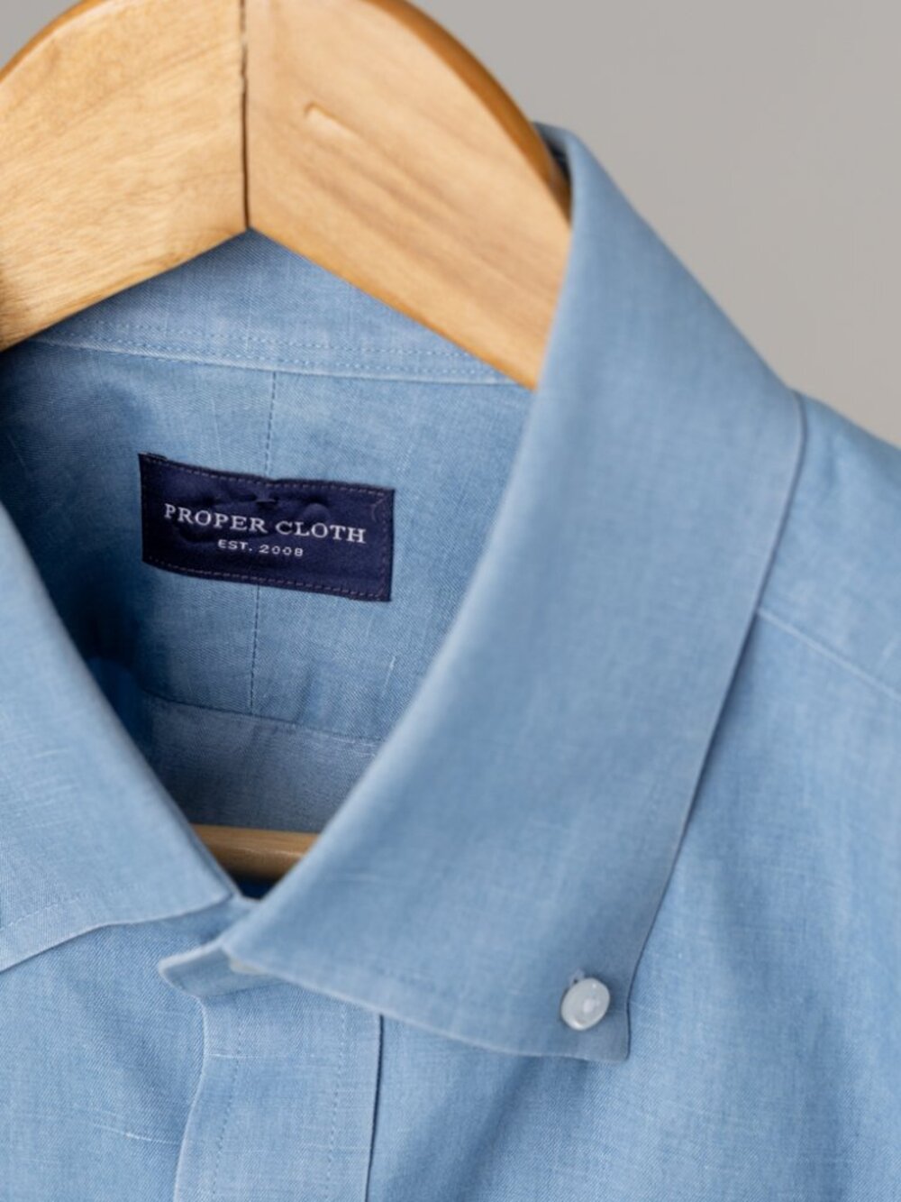 Proper Cloth Washed Denim Dress Shirt Light Wash Indigo